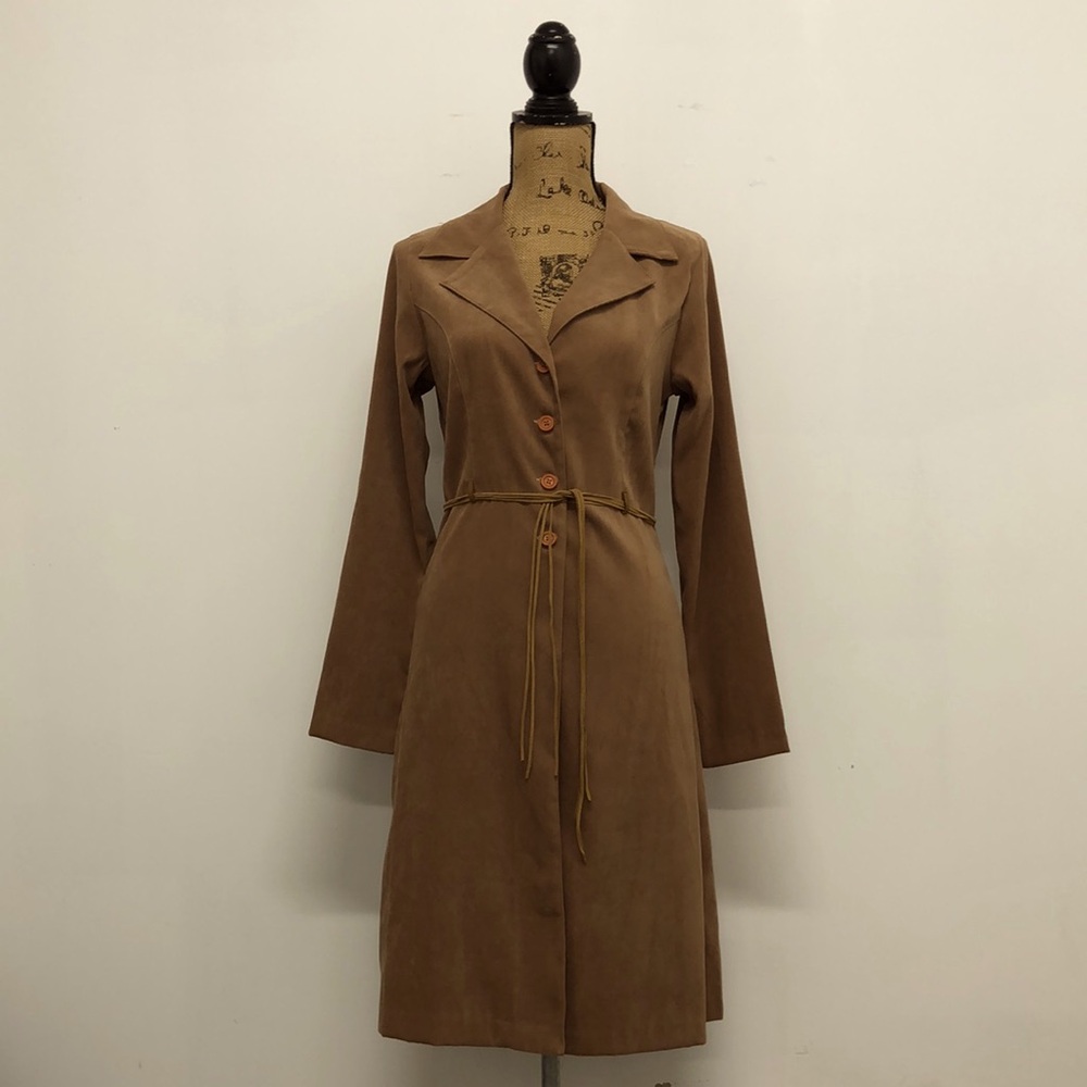 Vintage Boho Bohemian Long Jacket Dress Camel Color Festival Concert Fringe Belt